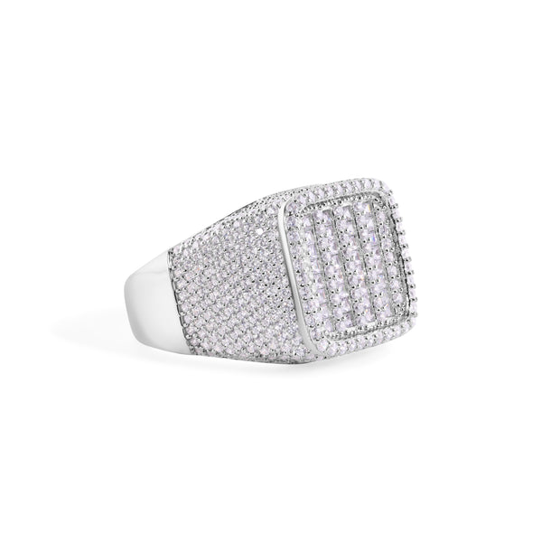 Rhodium Plated 925 Sterling Silver Men's Square Top Baguette Cut Clear CZ 17.5mm Ring - GMR00383