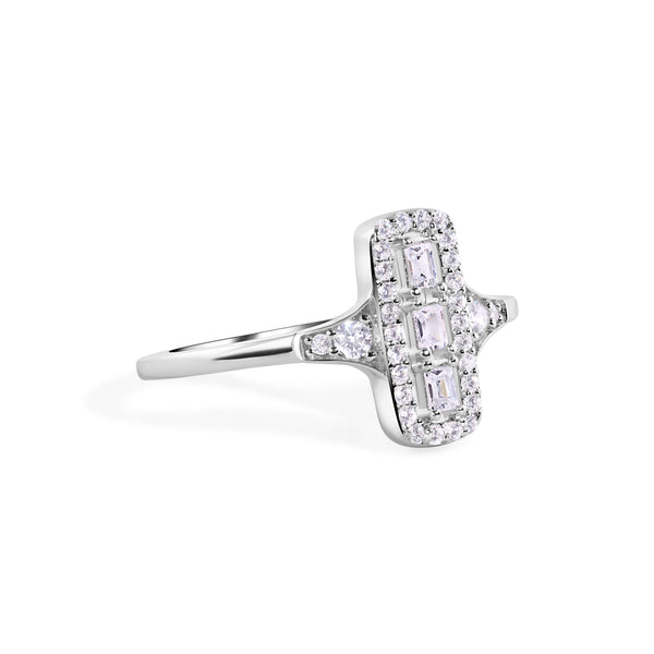 Rhodium Plated 925 Sterling Silver Rectangular Baguette Cut CZ 2.3mm Ring - GMR00400