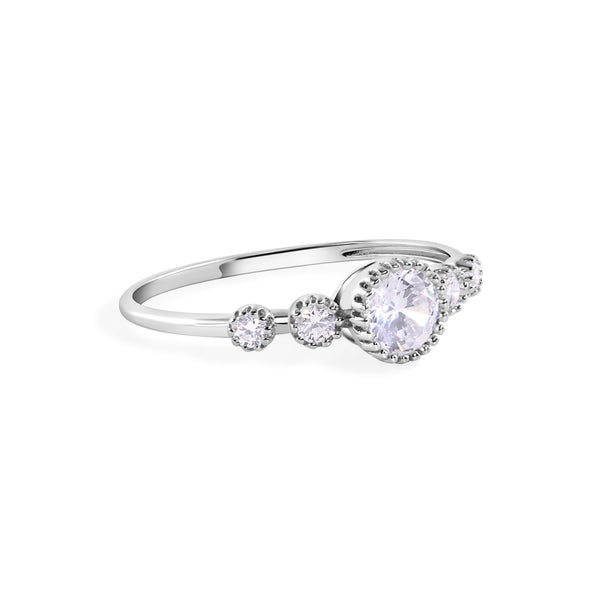 Rhodium Plated 925 Sterling Silver Round Clear CZ 1.4mm Ring - GMR00403