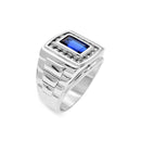 Rhodium Plated 925 Sterling Silver Men's Sapphire Baguette and Clear CZ 12.1 x 15.2mm Ring - GMR00411