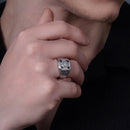 Rhodium Plated 925 Sterling Silver Men's Square Sapphire and Clear CZ 12.4mm x 14.8mm Ring - GMR00412