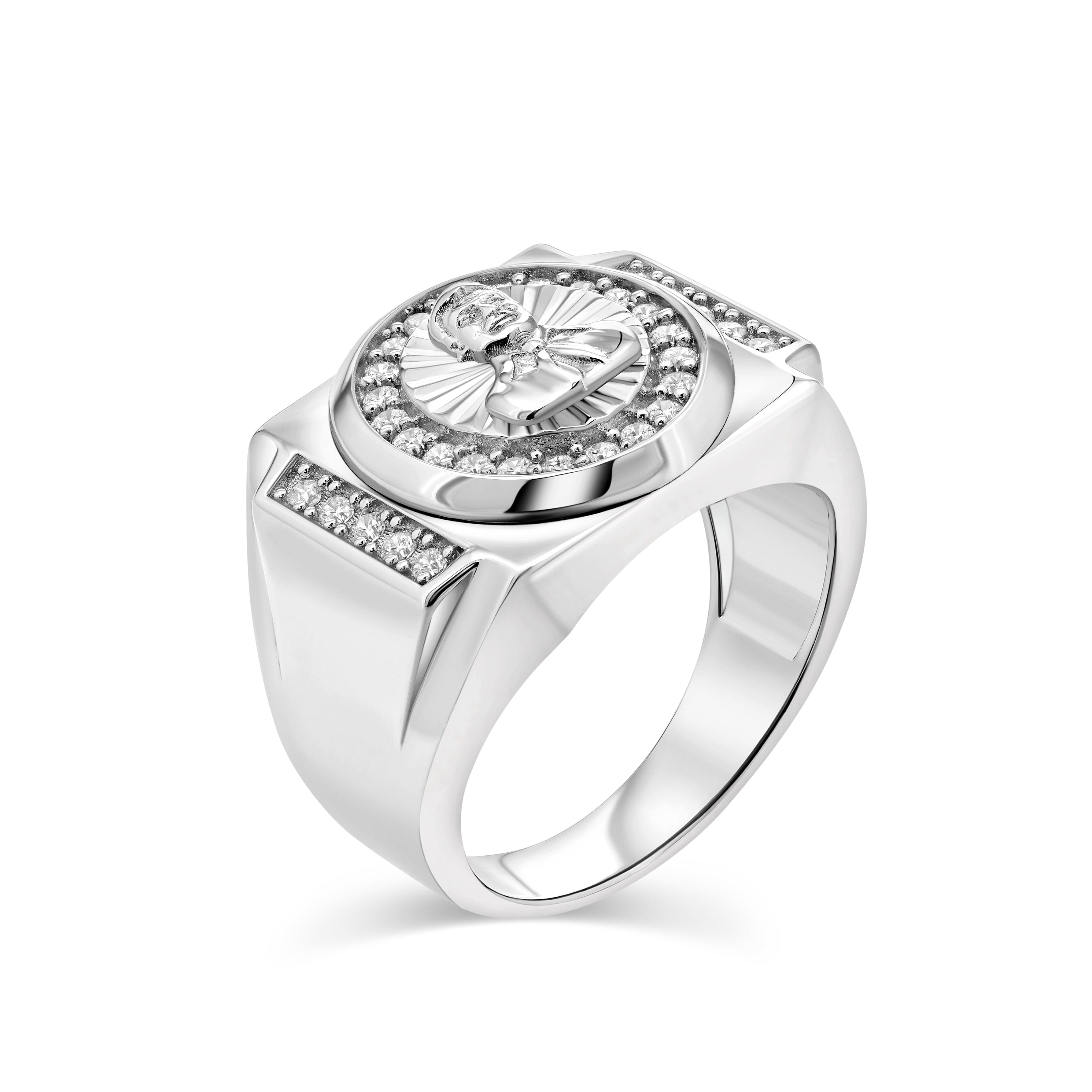 Rhodium Plated 925 Sterling Silver Men's Malverde Clear CZ 21.2mm