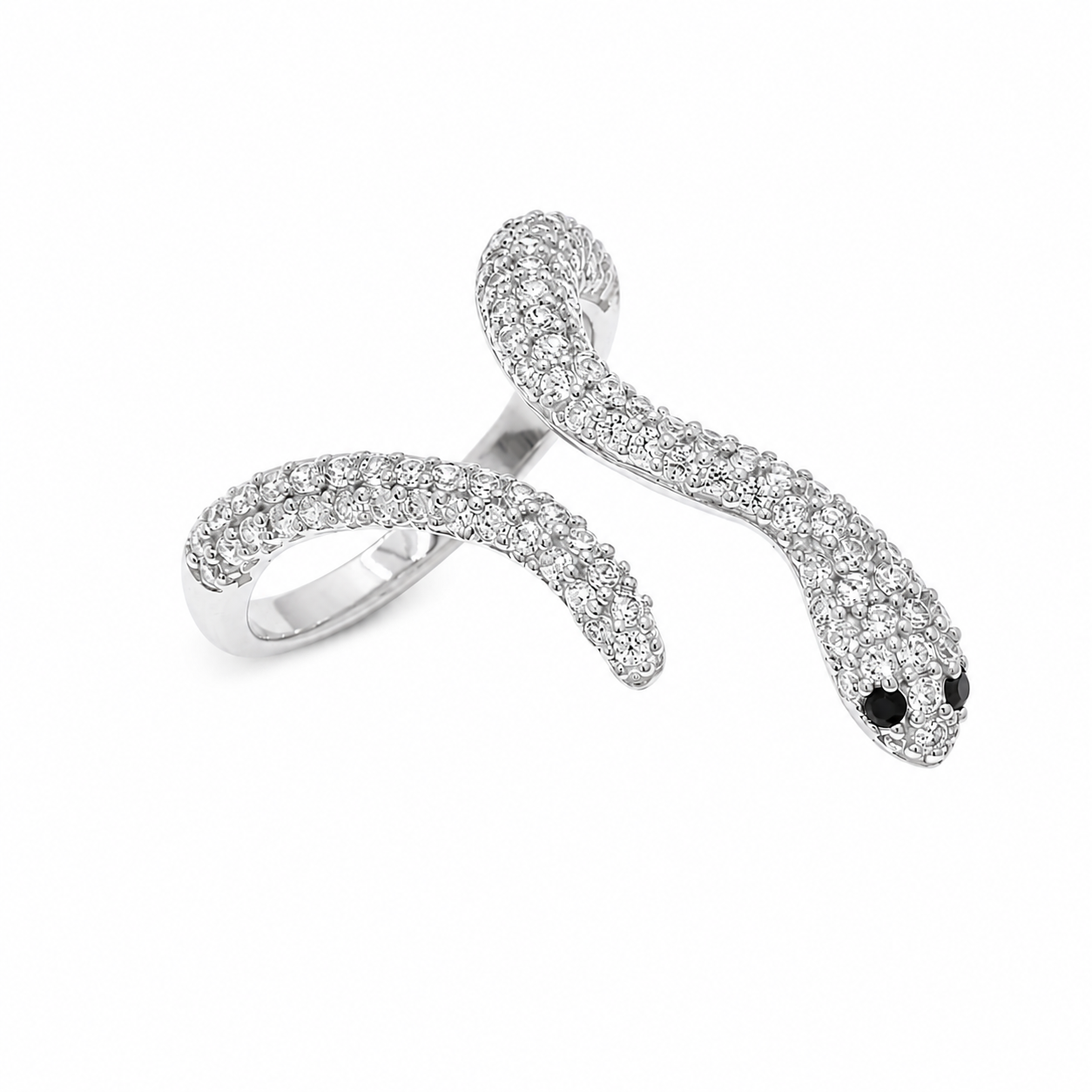 Rhodium Plated 925 Sterling Silver Snake Clear CZ Ring - GMR00464
