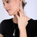 Silver 925 Rhodium Plated Clear Open Loop Eggplant CZ Dangling Stud Earring and Necklace Set - GMS00005