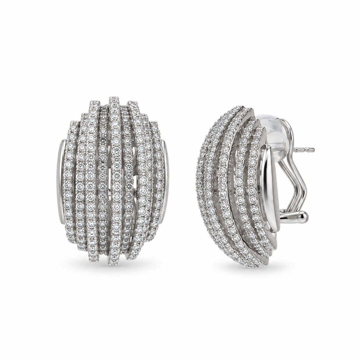 Juego de aretes y collar colgante con botón inflado transparente chapado en rodio en plata 925 - GMS00008RH