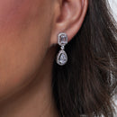 Rhodium Plated 925 Sterling Silver Pear Cut Center Stone Clear CZ Tennis 2.6mm Necklace Bracelet and Dangling Earring Set - GMS00032