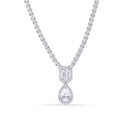 Rhodium Plated 925 Sterling Silver Pear Cut Center Stone Clear CZ Tennis 2.6mm Necklace Bracelet and Dangling Earring Set - GMS00032