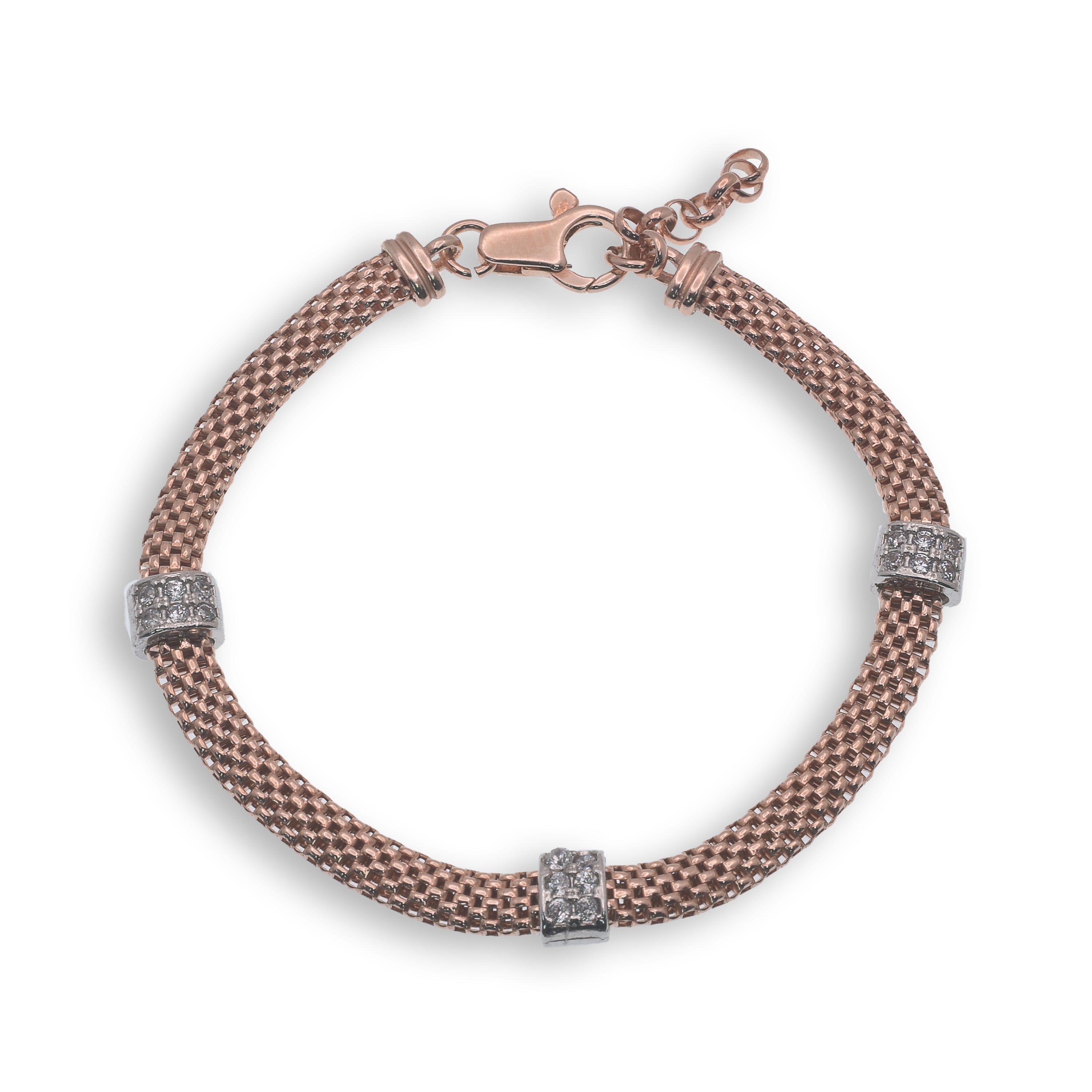 Clearance-Rose Gold Plated Italian Mesh With CZ Accent Bracelet- GTB00004RGP