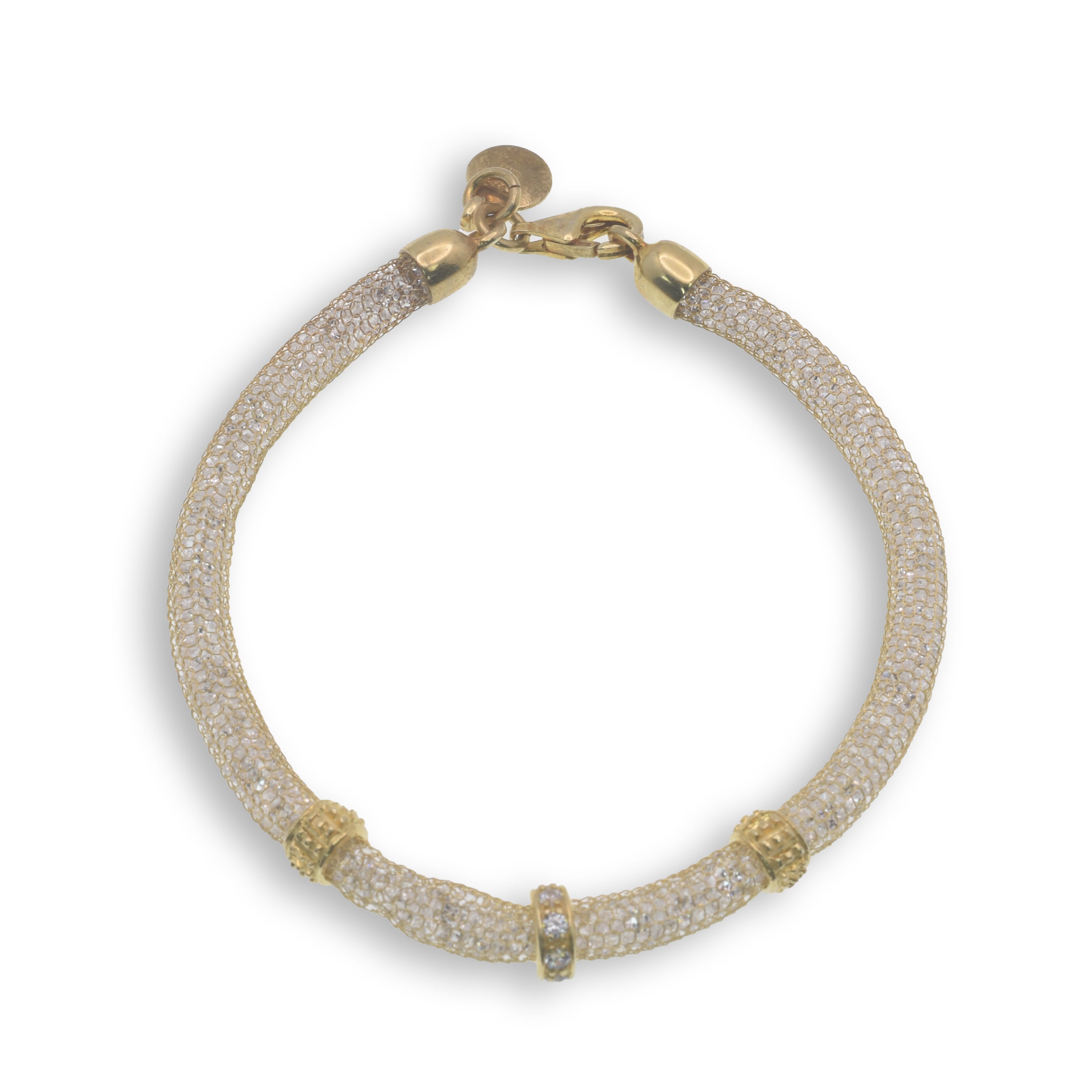 Pulsera de malla con circonitas cúbicas italianas bañada en rodio y detalles en circonitas - GTB00012