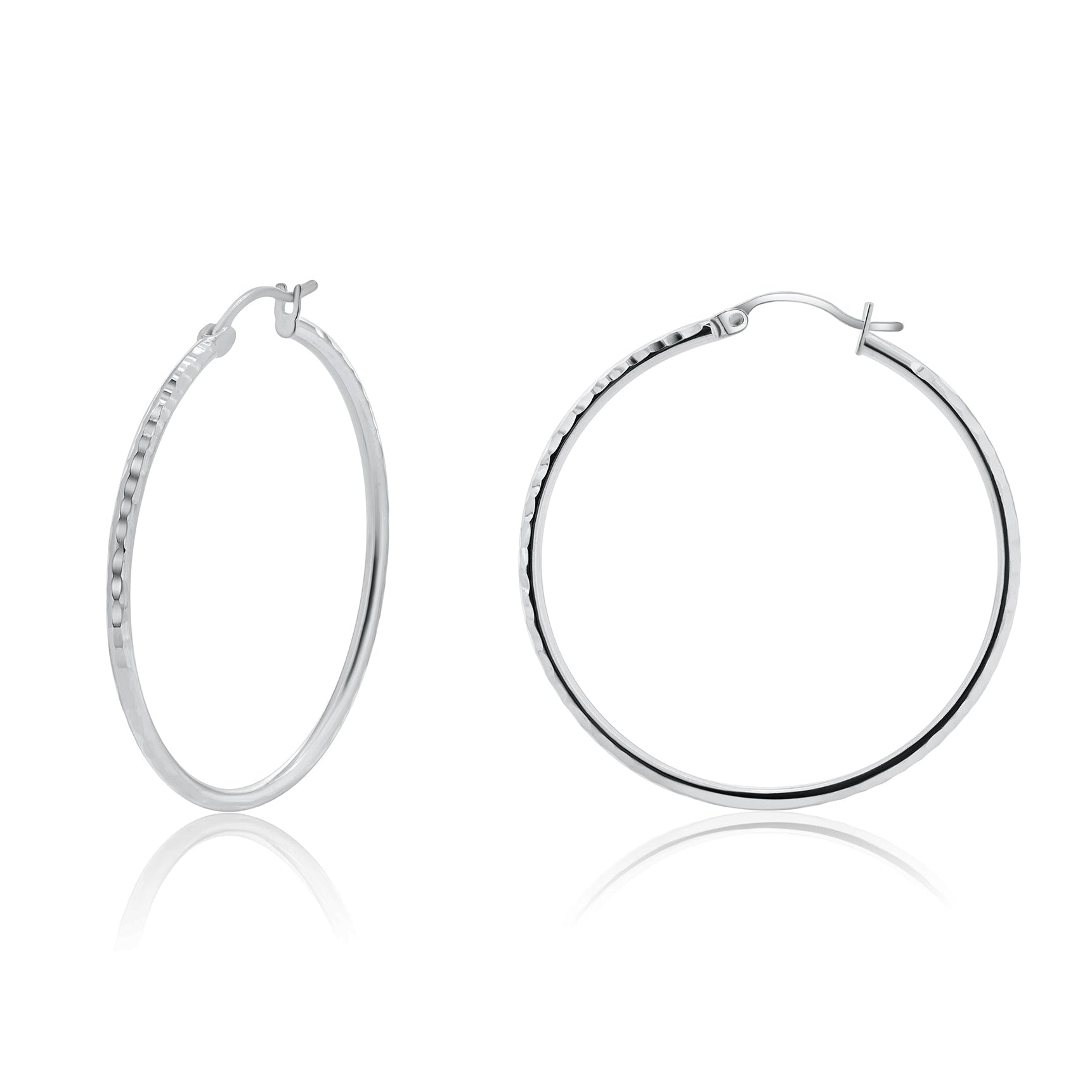 Silver Diamond Cut Hoop Earrings 2mm Wide - HP04-2