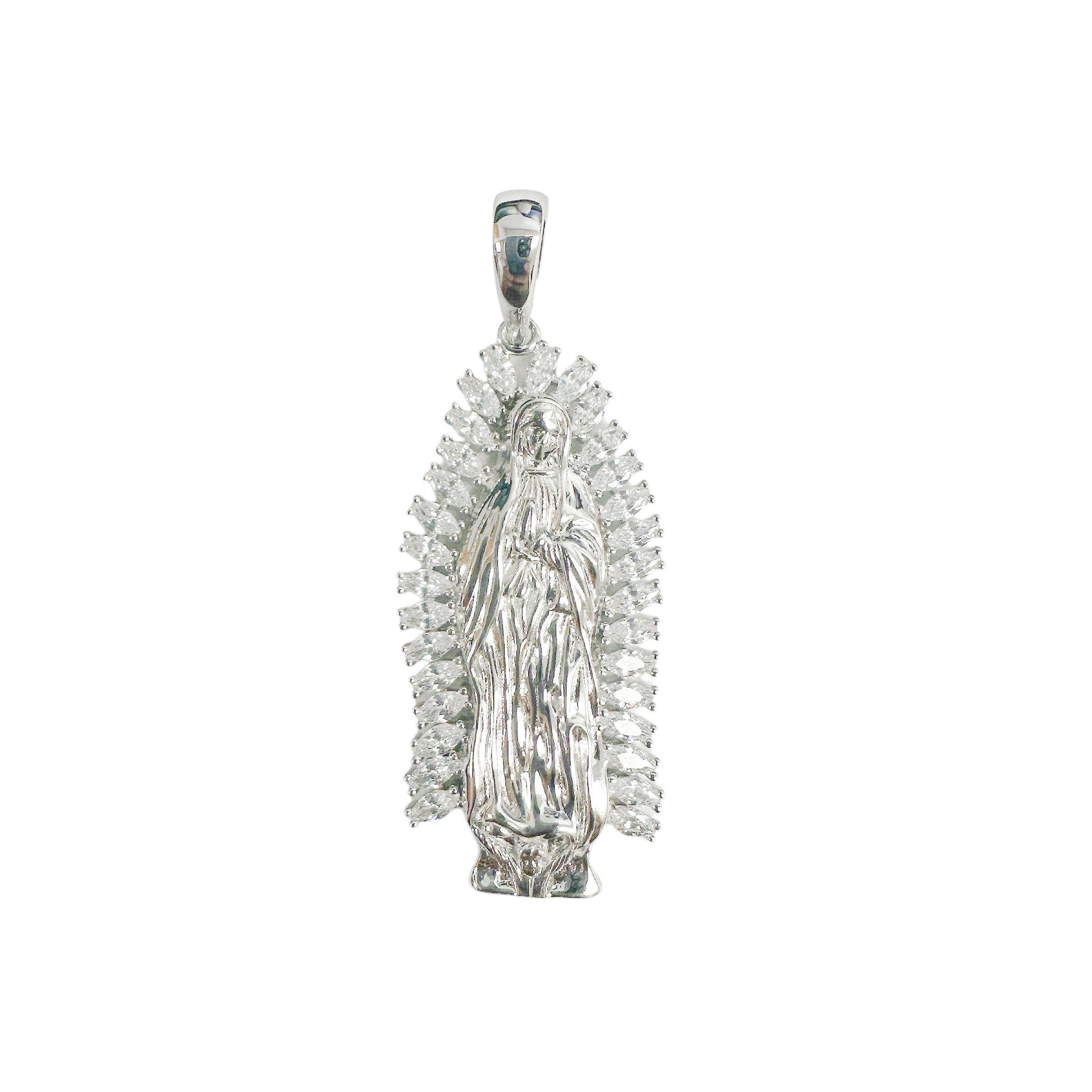 Colgante de Nuestra Señora de Guadalupe en plata de ley 925 rodiada con circonitas cúbicas transparentes - SLP00417