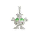 Rhodium Plated 925 Sterling Silver Cash GReedy Character Clear CZ Green Enamel Pendant - SLP00415