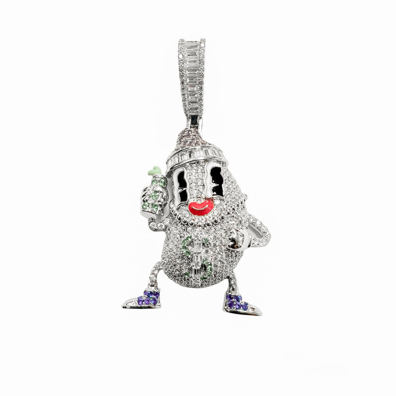 Rhodium Plated 925 Sterling Silver Milk Bottle Hip Hop Clear Purple and Green CZ Pendant - SLP00382