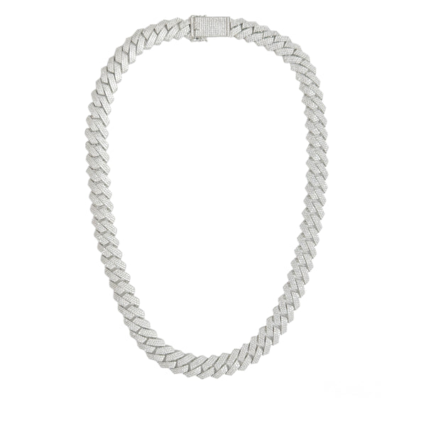 Rhodium Plated 925 Sterling Silver CZ Encrusted Miami Cuban Link 15mm Chain or Bracelet - GMN00211 | GMB00075