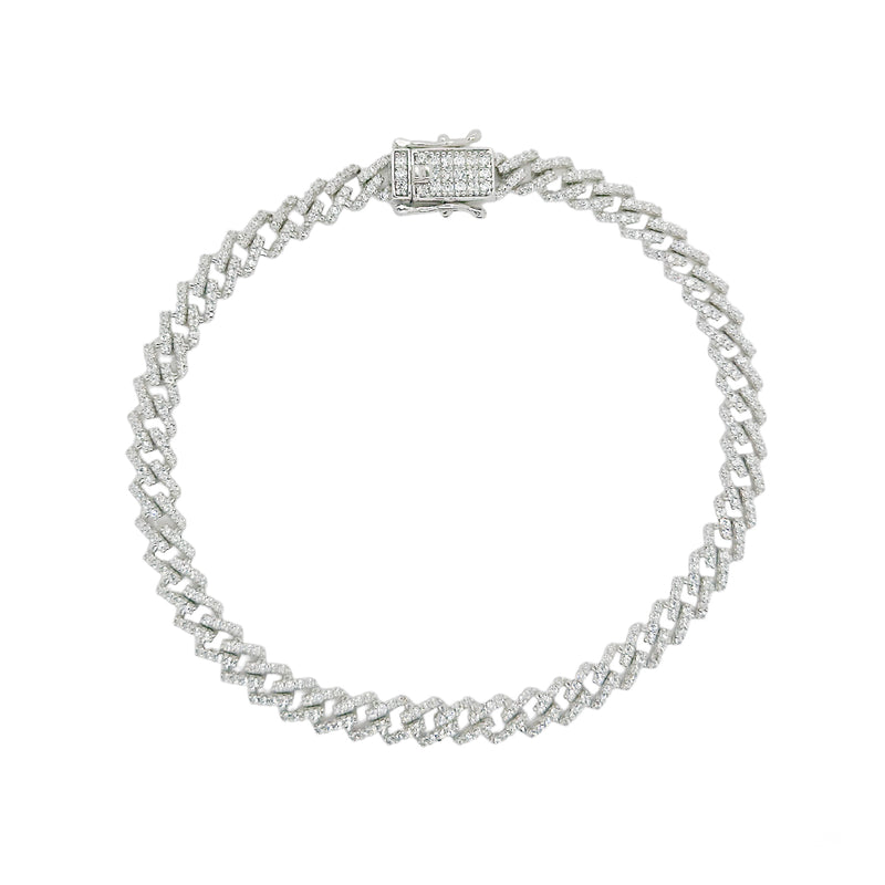 Rhodium Plated 925 Sterling Silver 5.5mm CZ Encrusted Monaco Chain or Bracelet - GMN00212 | GMB00129
