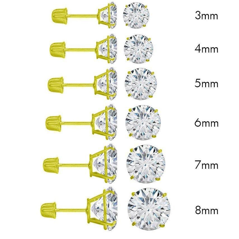 14MGME00038 - 14 Karat Yellow Gold Round Moissanite Stud Screw Back Earring
