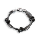 Clearance-Rhodium & Black Plated Italian Braided & Mesh Triple Knot Bracelet- ITB00023RH/BLK