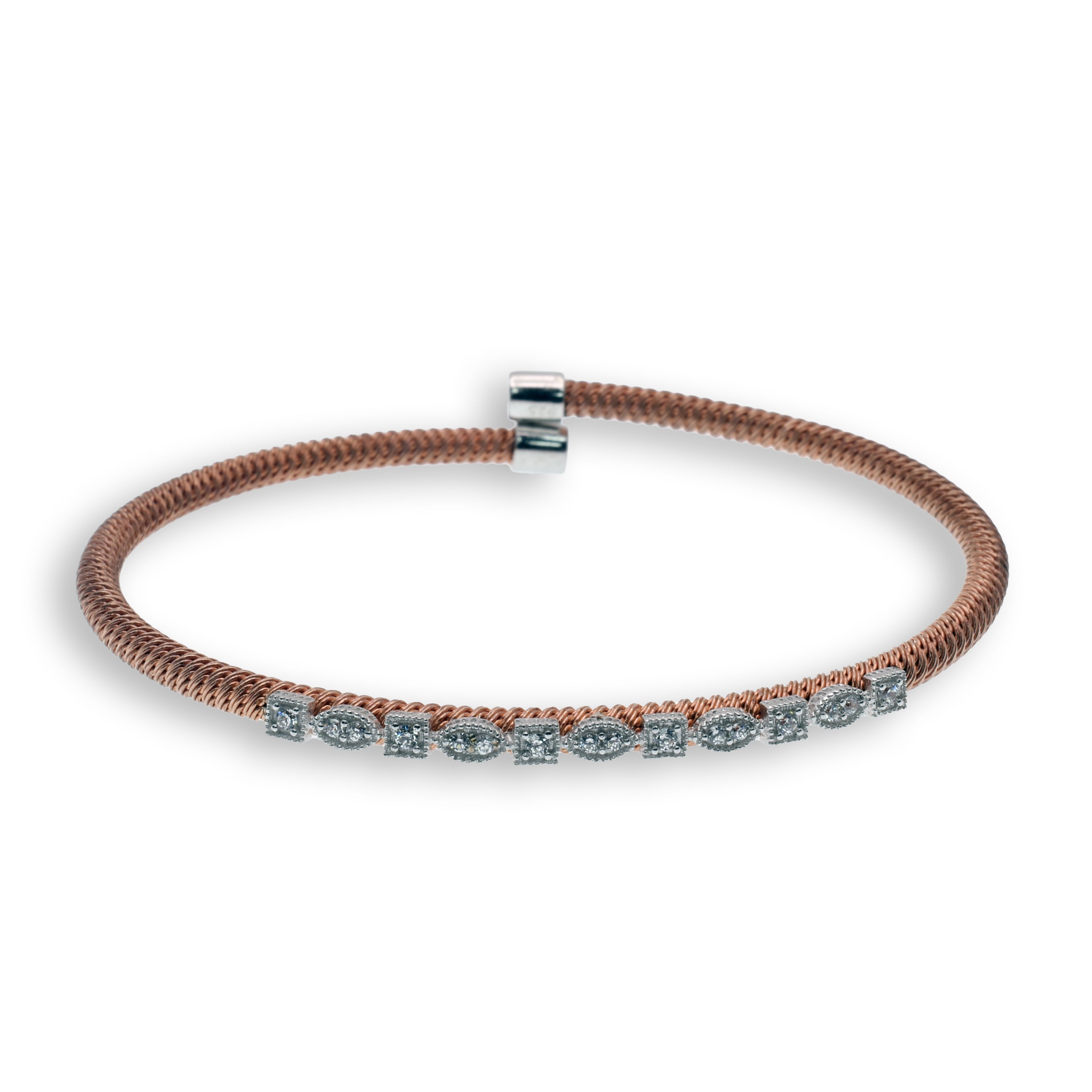 Clearance-Multi Shaped CZ Accent Italian Cuff Bracelet - ITB00042