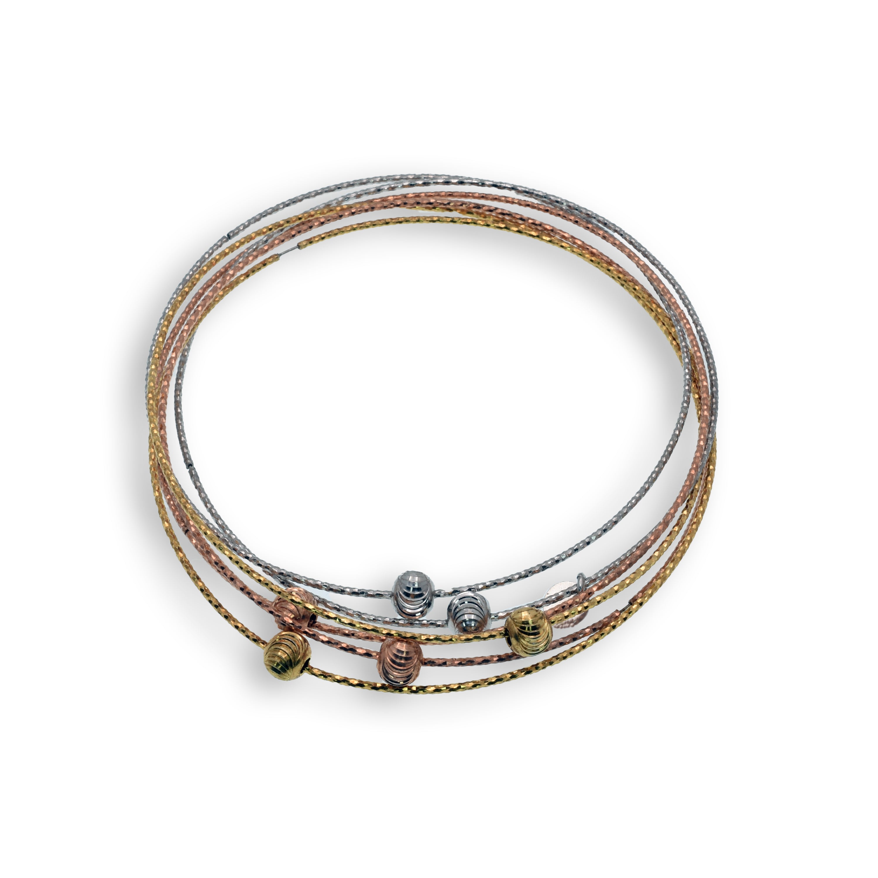 Clearance-Multi Plated Thin Beaded Italian Bangle Bracelets - ITB00043TRI