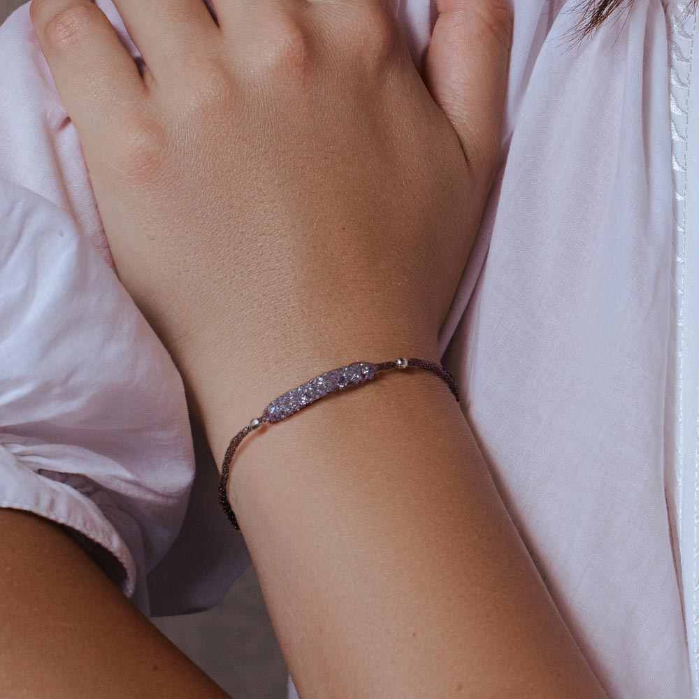 Pulsera italiana con centro de circonita cúbica de malla chapada en rodio negro de plata 925 - ITB00041BLK