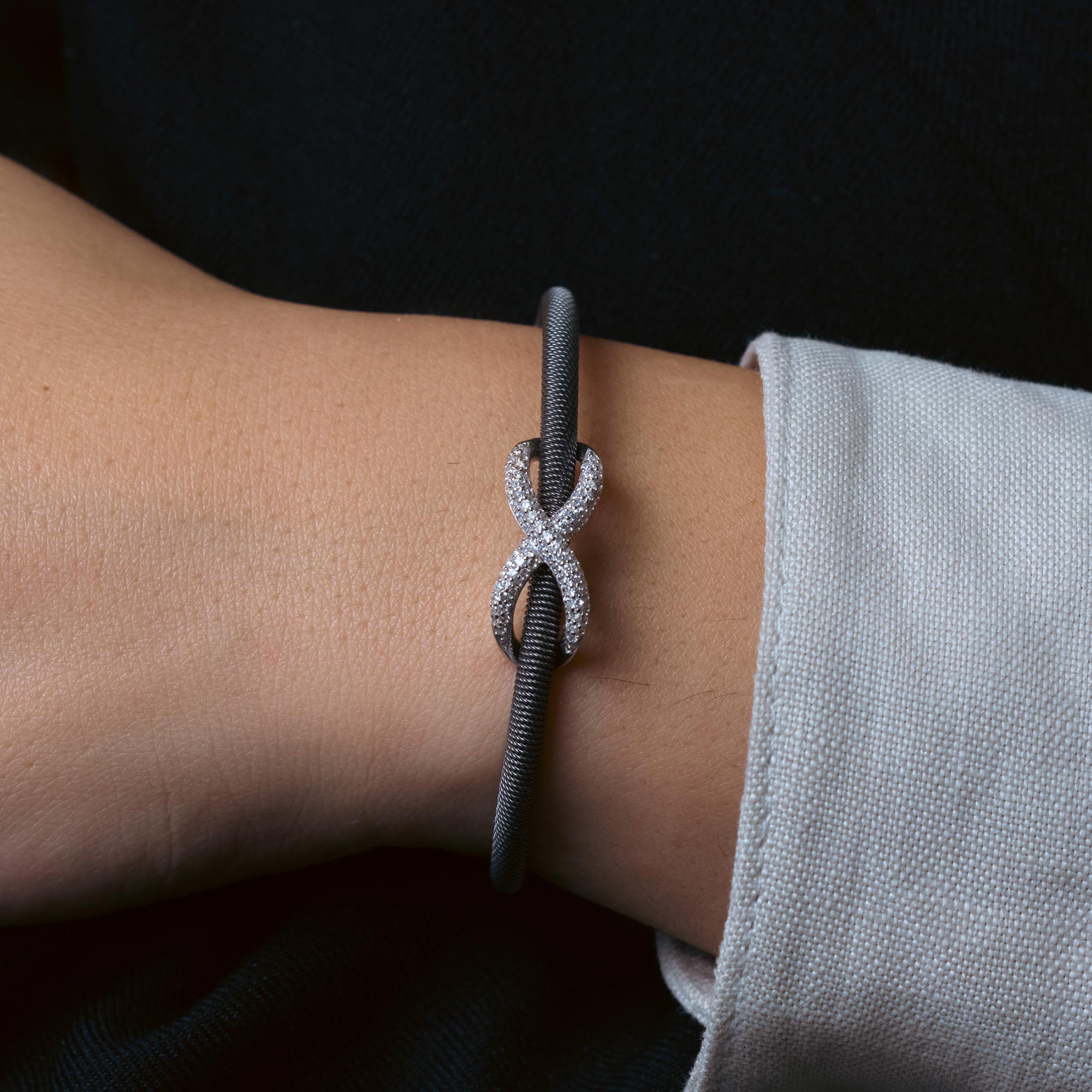 Silver 925 Rhodium and Black Rhodium Plated Infinity Micro Pave Clear CZ Italian Bracelet - ITB00174BLK