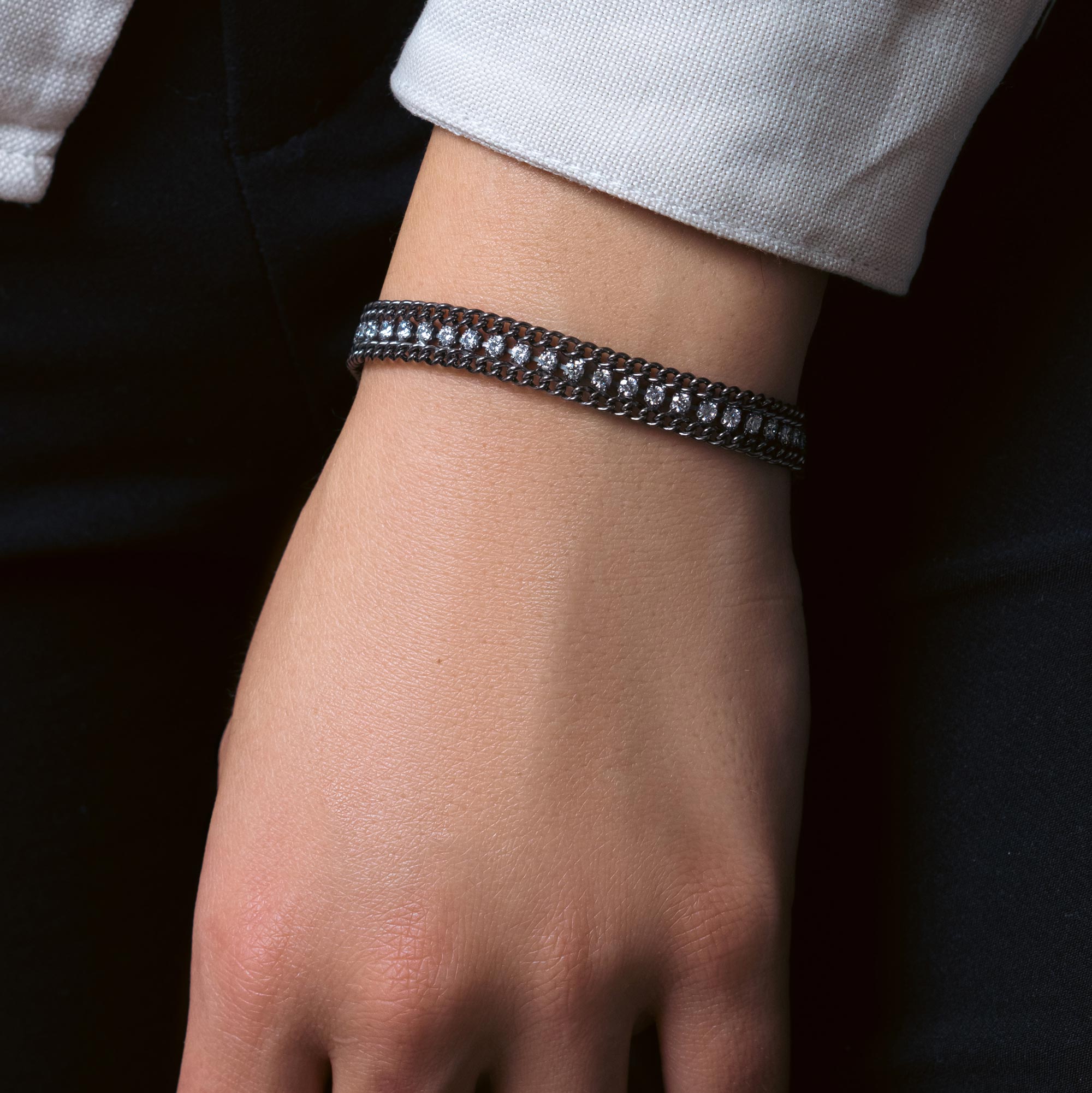 Pulsera de tenis italiana con circonita cúbica chapada en rodio negro de plata 925 - ITB00205BLK