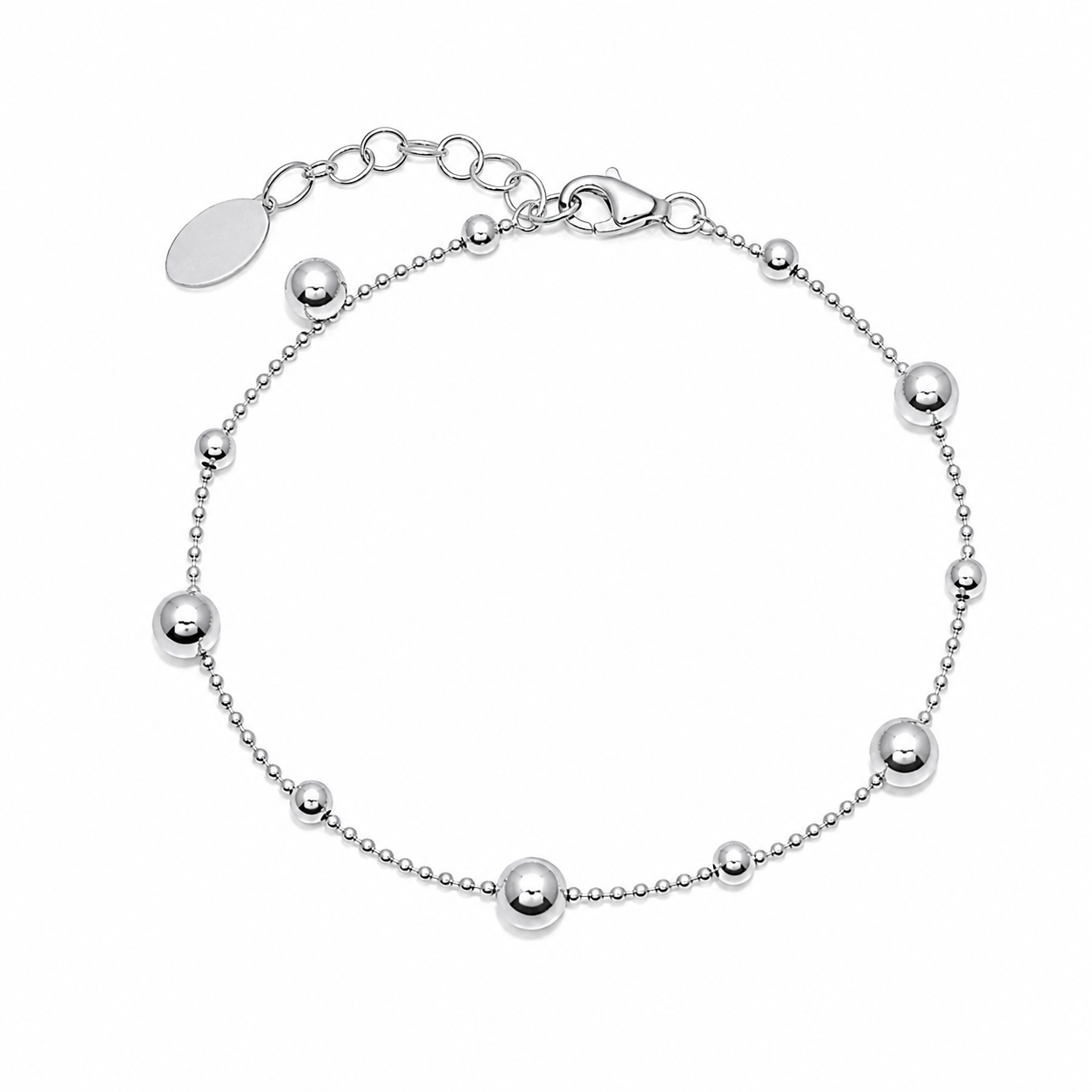 Pulsera de cadena de eslabones con 11 cuentas de plata de ley 925 rodiada - ITB00316-RH