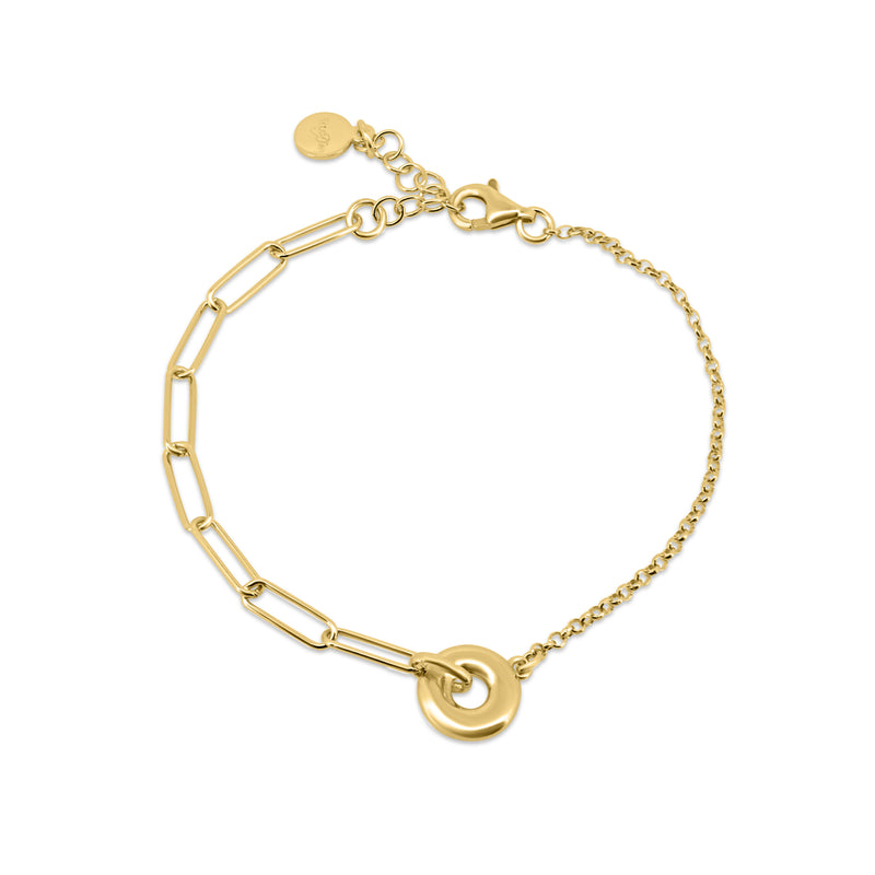Gold Plated 925 Sterling Silver Rolo Paperclip Donut Adjustable Bracelet - ITB00334-GP