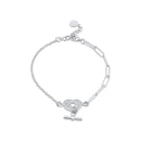 Pulsera ajustable con clip de papel y barra de candado de corazón de circonitas transparentes en plata de ley 925 rodiada - ITB00336-RH