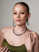 Clearance-Silver 925 Black Rhodium Fancy Dangle Earrings - ITE00017