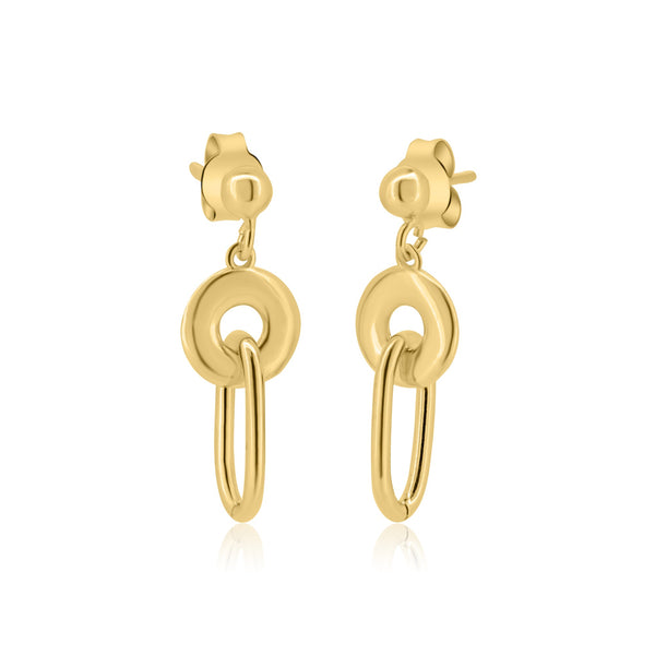 Gold Plated 925 Sterling Silver Dangling Donut Paperclip Stud Earrings - ITE00095-GP