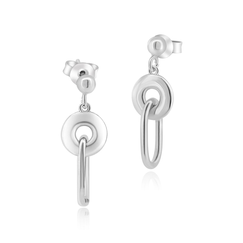 Rhodium Plated 925 Sterling Silver Dangling Donut Paperclip Stud Earrings - ITE00095-RH