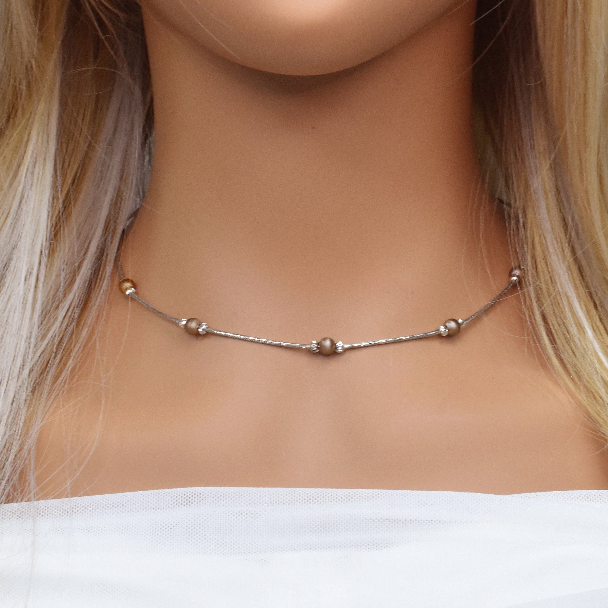 Collar de cuentas italianas en plata de ley 925 con baño de rodio y negro - ITN00001