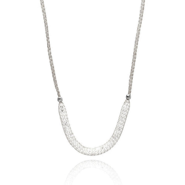 Rhodium Plated 925 Sterling Silver Mesh Necklace Filled with CZ - ITN00024RH