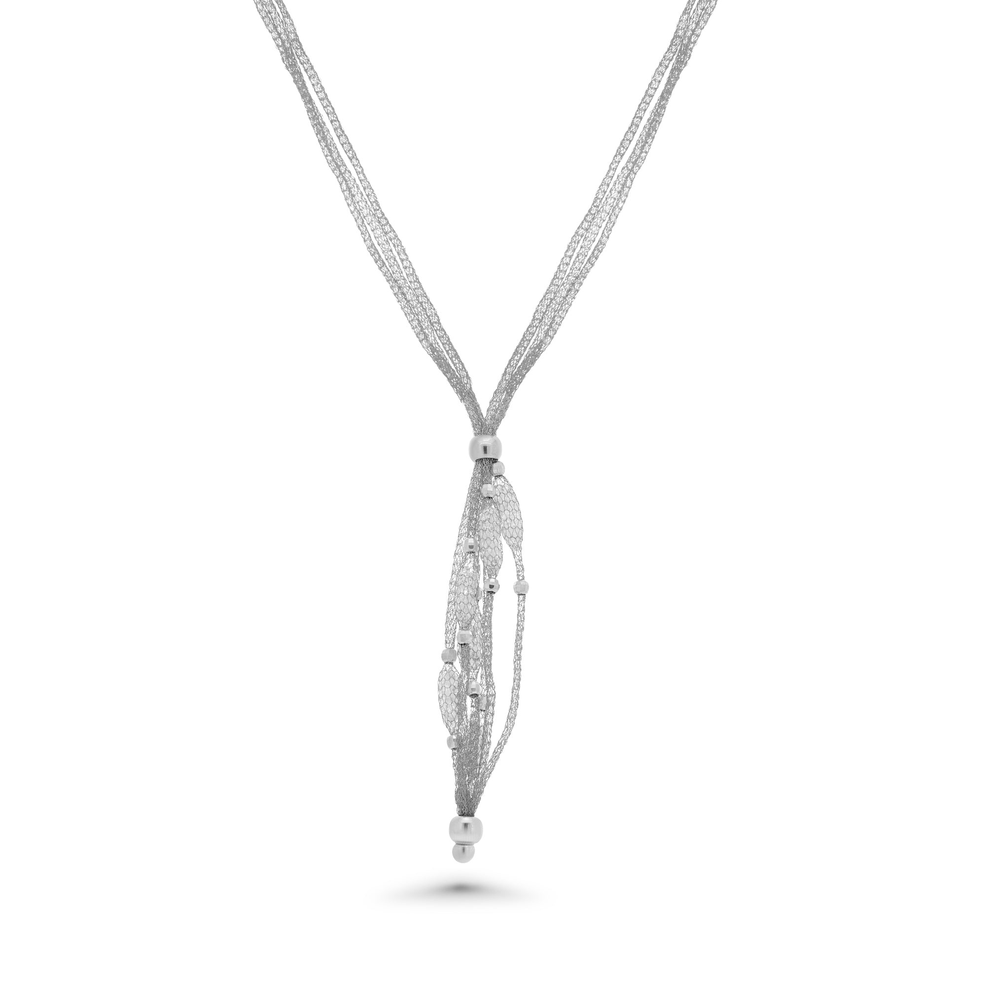Clearance-Plated 925 Sterling Silver Triple Strand Mesh Italian Necklace and Dropped Mesh Filled with CZ - ITN00065