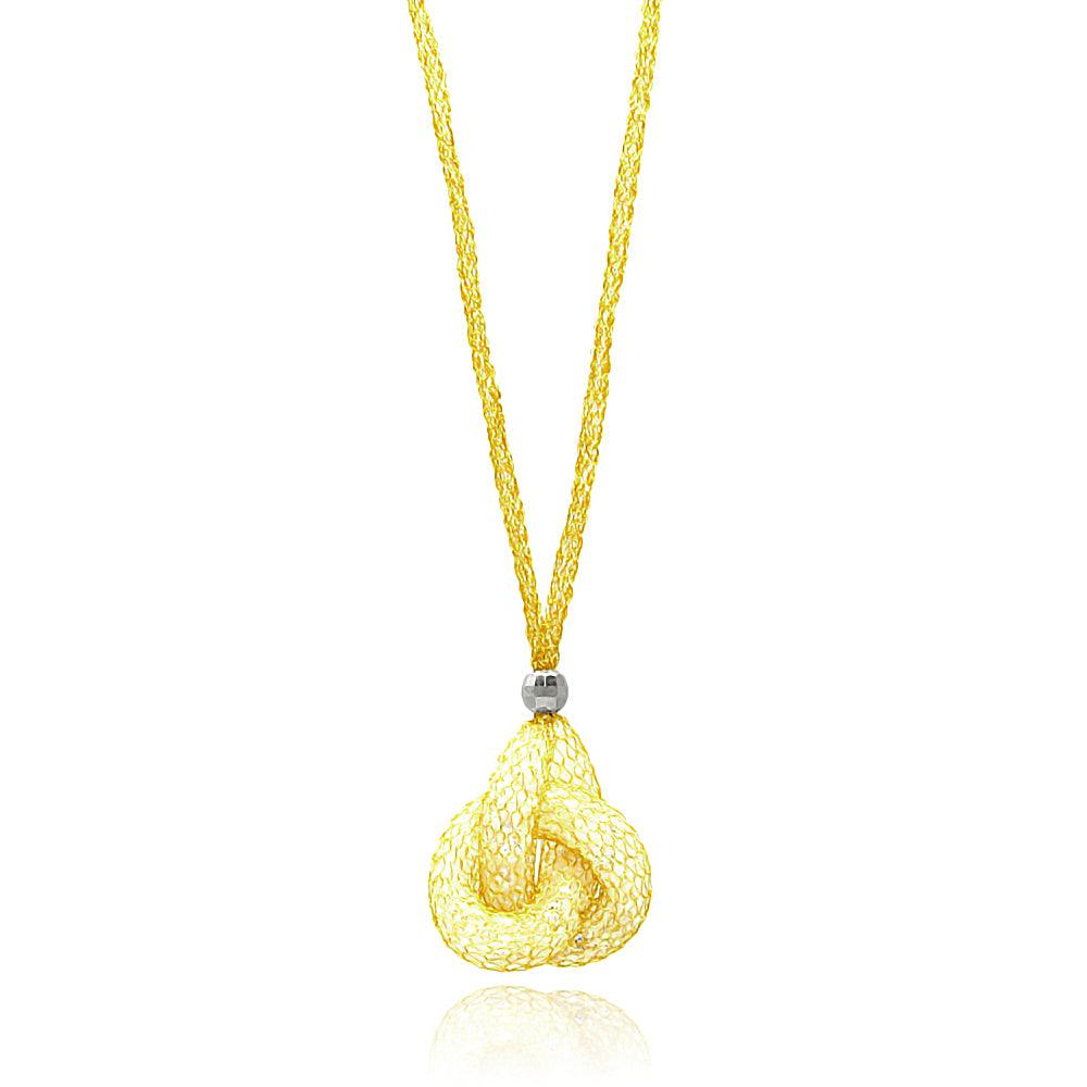 Clearance- Plated 925 Sterling Silver Italian CZ Filled Love Knot Dangle Mesh Necklace - ITN00075