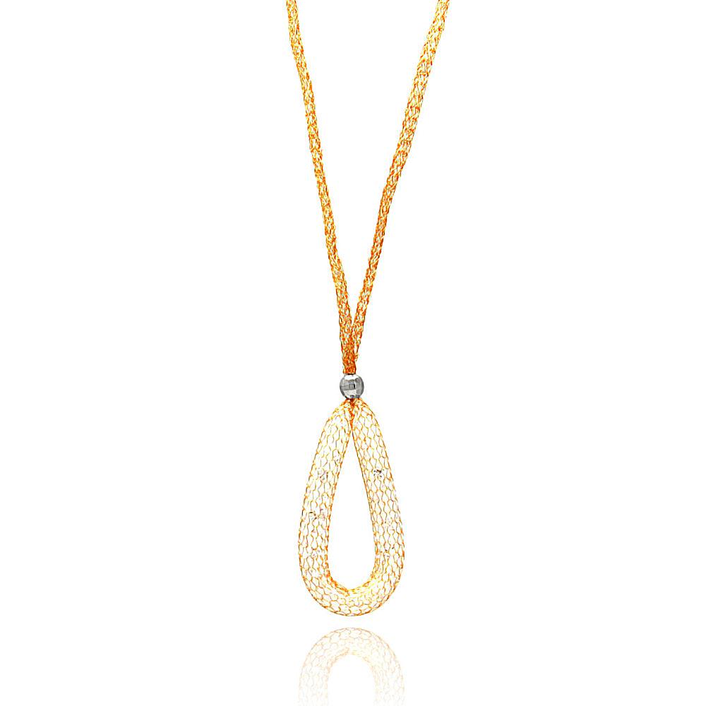 Plated 925 Sterling Silver Italian Mesh Necklace and Dropped Mesh Teardrop with Filled CZ - ITN00077
