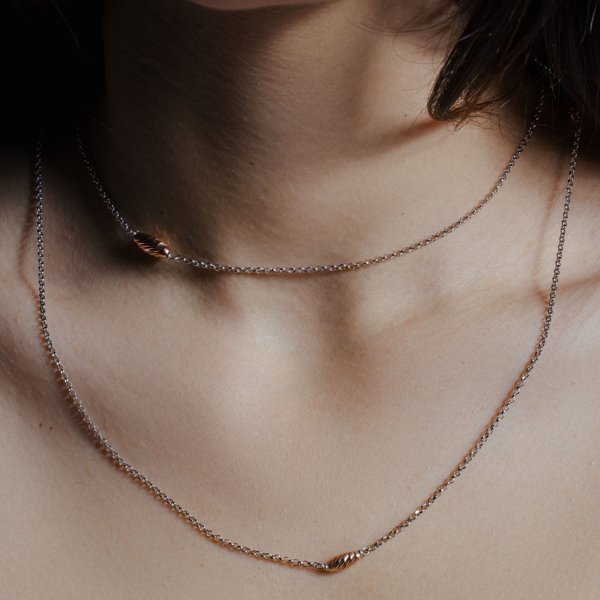 Collar de cadena de plata 925 con cuentas retorcidas chapadas en oro rosa - ITN00101RH-RGP