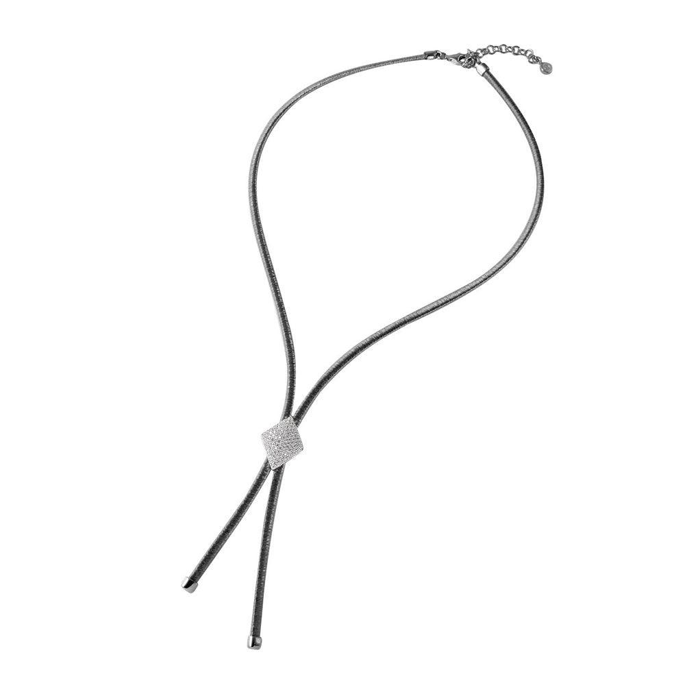 Collar italiano chapado en rodio negro de plata 925 con acento en forma de diamante con micro pavé CZ - ITN00120BLK-RH