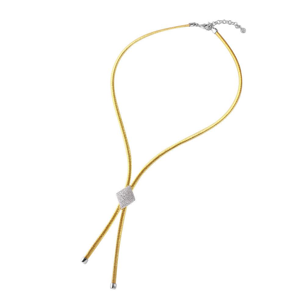 Silver 925 Plated Italian Necklace with Micro Pave CZ Diamond Shaped Accent - ITN00120