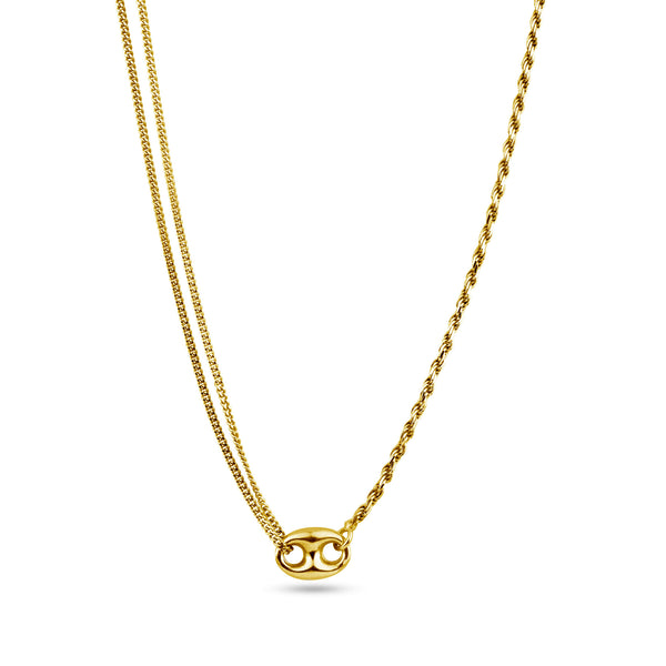 Gold Plated 925 Sterling Silver Puffed Mariner Double Strand Curb and Rope Adjustable Link Necklace - ITN00159-GP