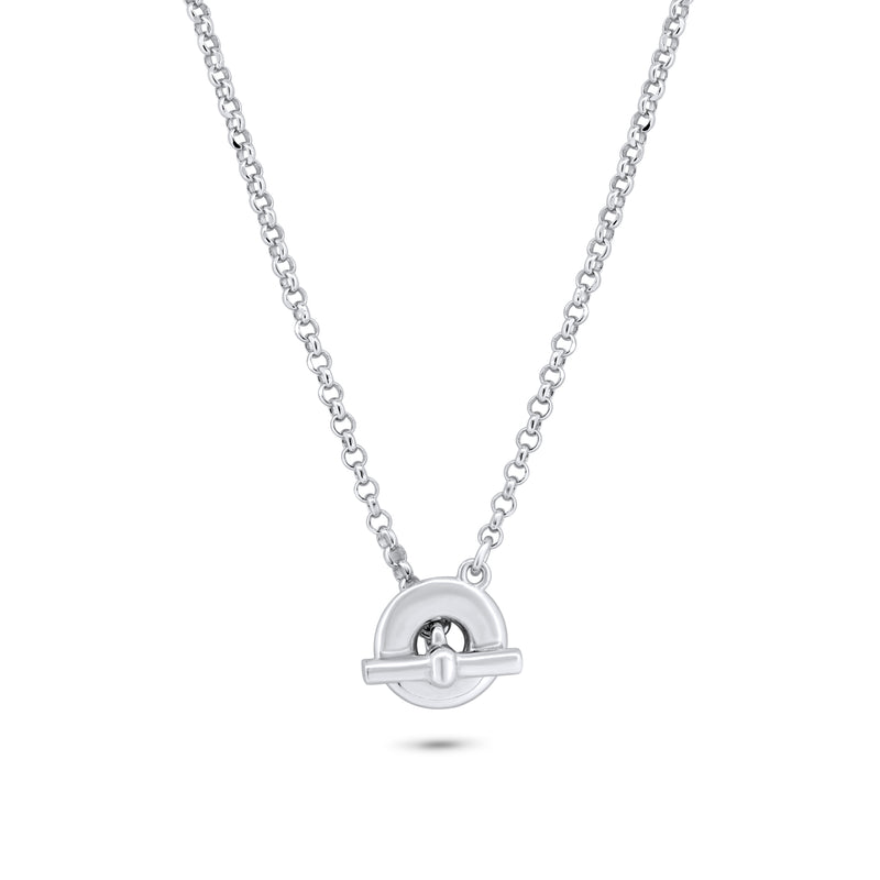 Rhodium Plated 925 Sterling Silver Rolo Adjustable Donut and Bar Necklace - ITN00161-RH