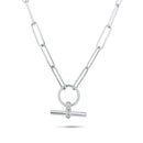 Rhodium Plated 925 Sterling Silver Paperclip Adjustable Clear CZ Toggle Charm Bar Necklace - ITN00165-RH