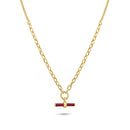 Gold Plated 925 Sterling Silver Curb Rolo Adjustable Enamel Red Bar Necklace - ITN00168-GP