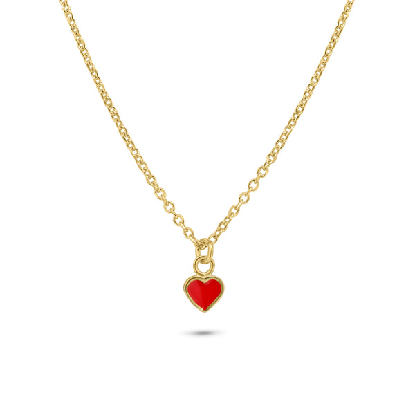 Gold Plated 925 Sterling Silver Rolo Adjustable Enamel Red Heart Necklace - ITN00169-GP