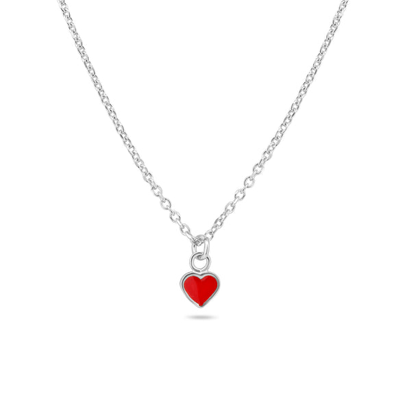 Silver 925 Rhodium Plated Rolo Adjustable Enamel Red Heart Necklace - ITN00169-RH