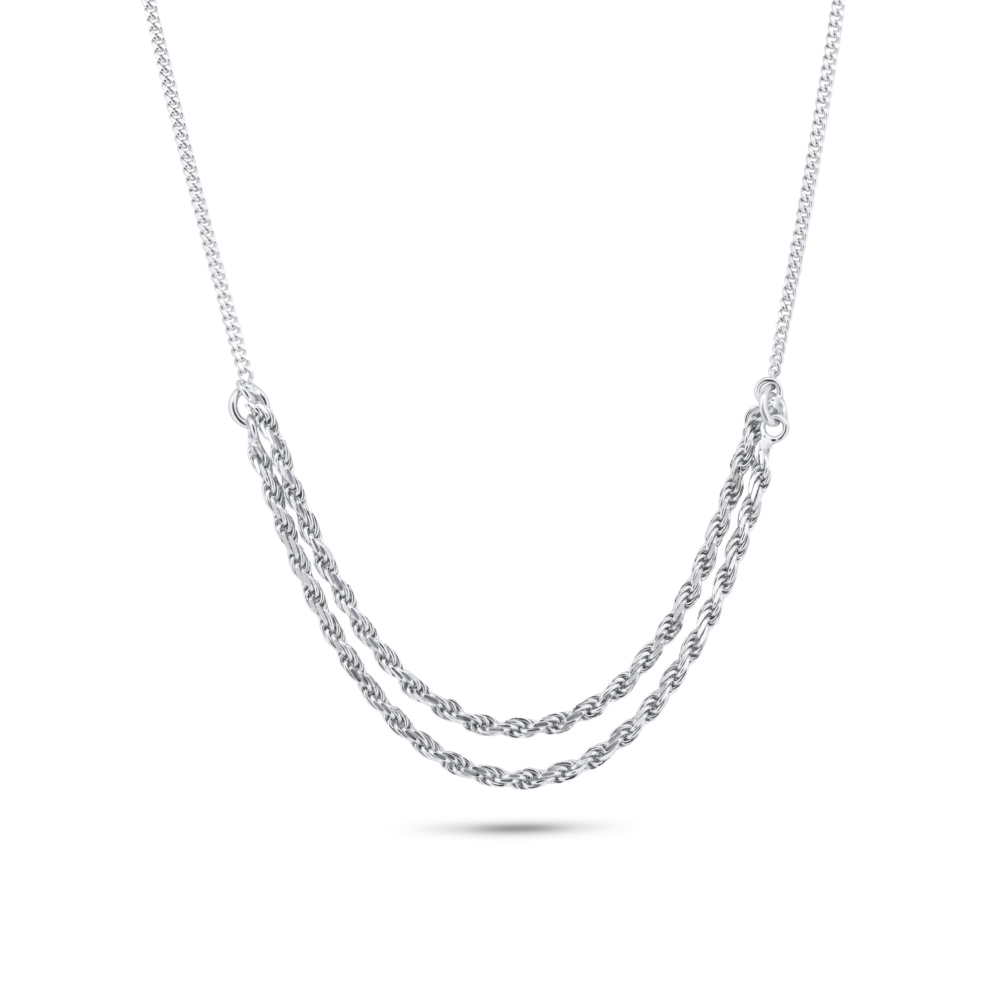 Rhodium Plated 925 Sterling Silver Curb Strand 1.7mm Rope Adjustable Necklace - ITN00171-RH