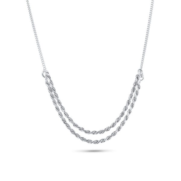 Rhodium Plated 925 Sterling Silver Curb Strand 1.7mm Rope Adjustable Necklace - ITN00171-RH