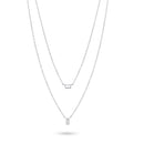 Rhodium Plated 925 Sterling Silver Layered Double Strand Baguette CZ Charm Adjustable Necklace - JTN00001