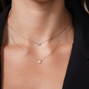 Rhodium Plated 925 Sterling Silver Layered Double Strand Baguette CZ Charm Adjustable Necklace - JTN00001